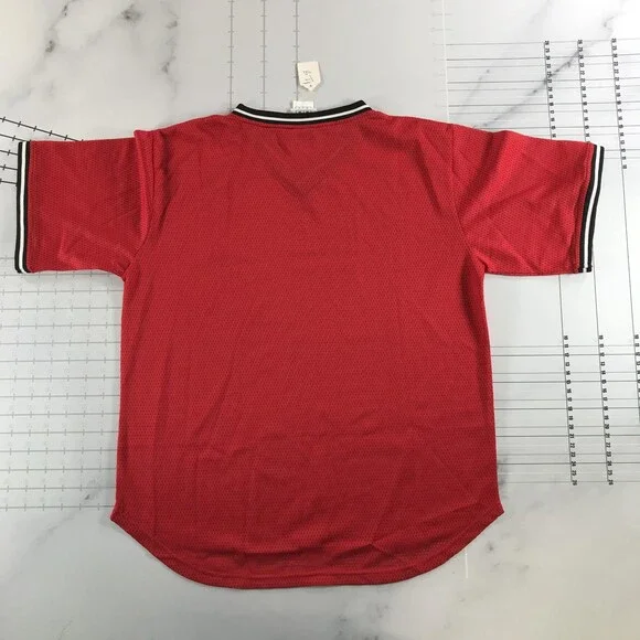 Vintage Champion Shirt Mens Medium Red Mesh V-Neck Short Sleeve Athletic Jersey - Picture 5 of 9